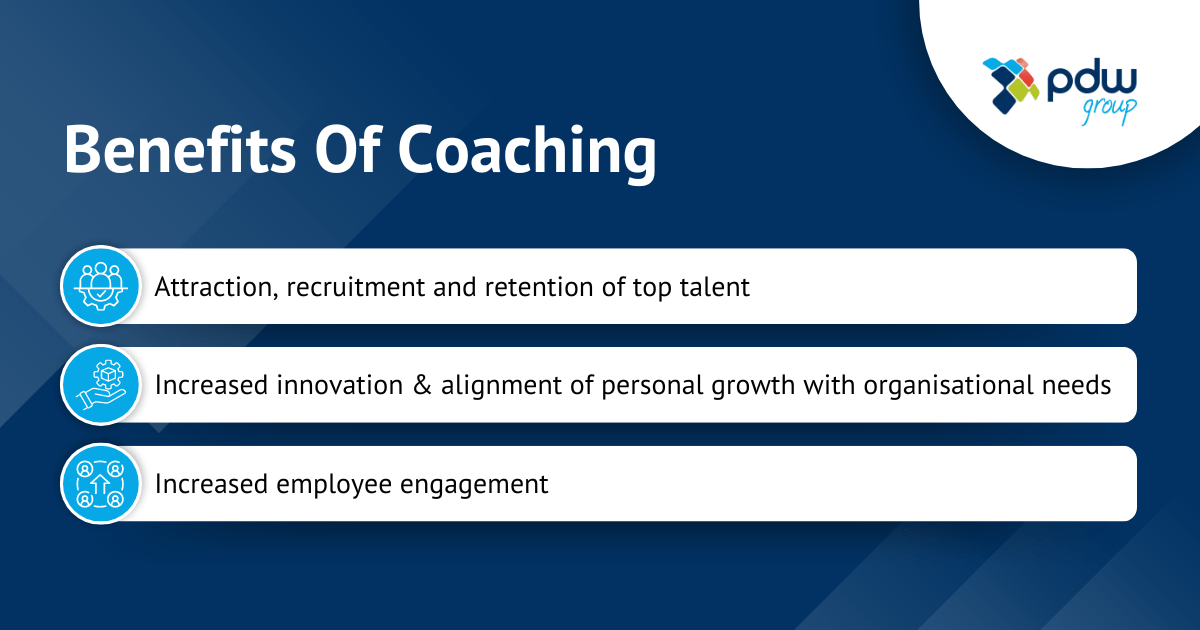 An infographic depicting the 3 benefits of coaching in the workplace